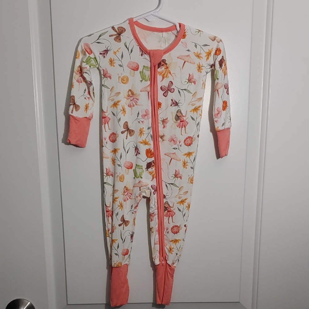 BNWT K & A 3-6 mo Bamboo Zippy Fairy Print With Mushrooms White Pink